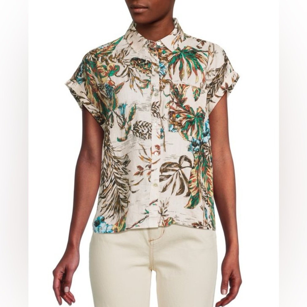 EUC Elie Tahari 100% Linen Short Sleeve Button Up, Size XS